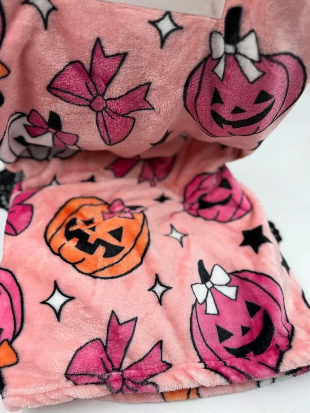 2026 pink halloween fleece throw blanket coquette pumpkins bows 60x70 new